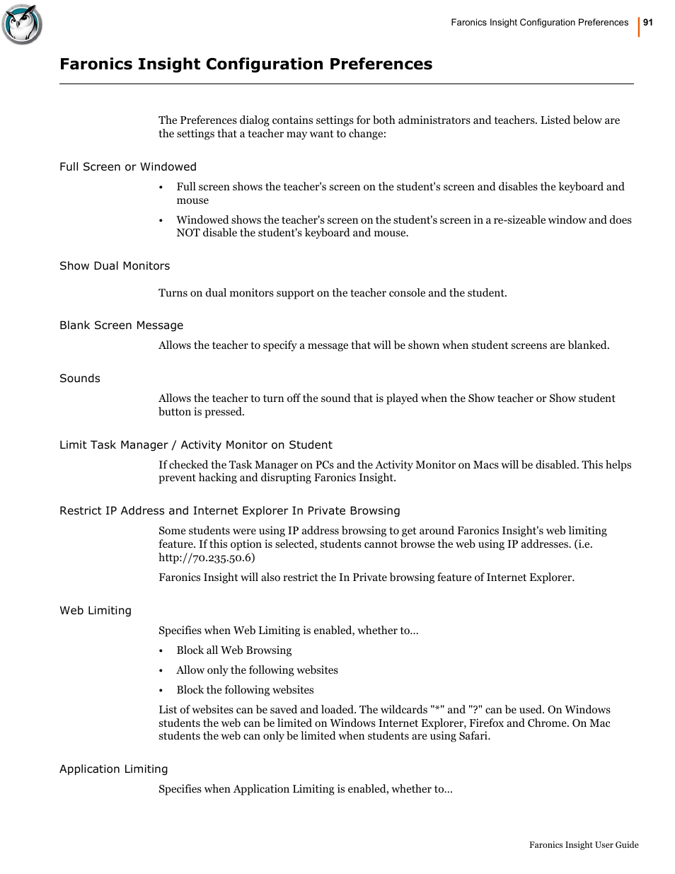 Faronics insight configuration preferences | Faronics Insight User Manual | Page 89 / 92