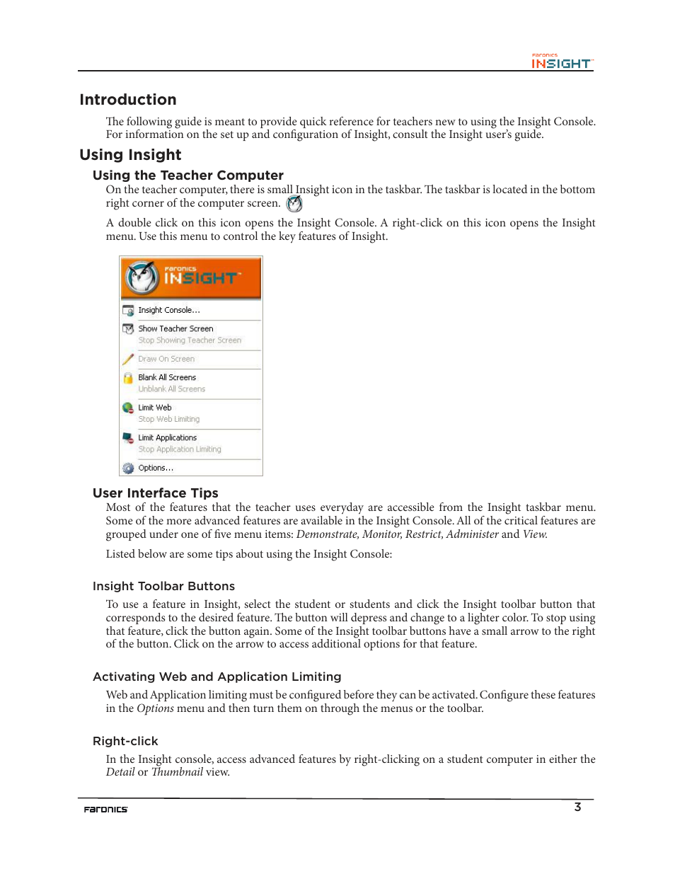 Introduction, Using insight | Faronics Insight Teacher User Manual | Page 3 / 9