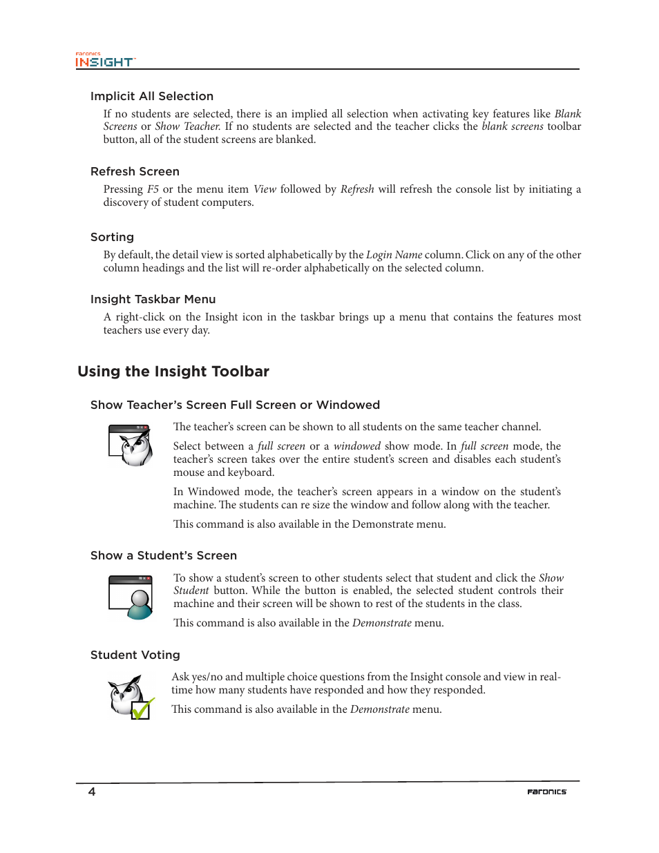 Using the insight toolbar | Faronics Insight Teacher User Manual | Page 4 / 9