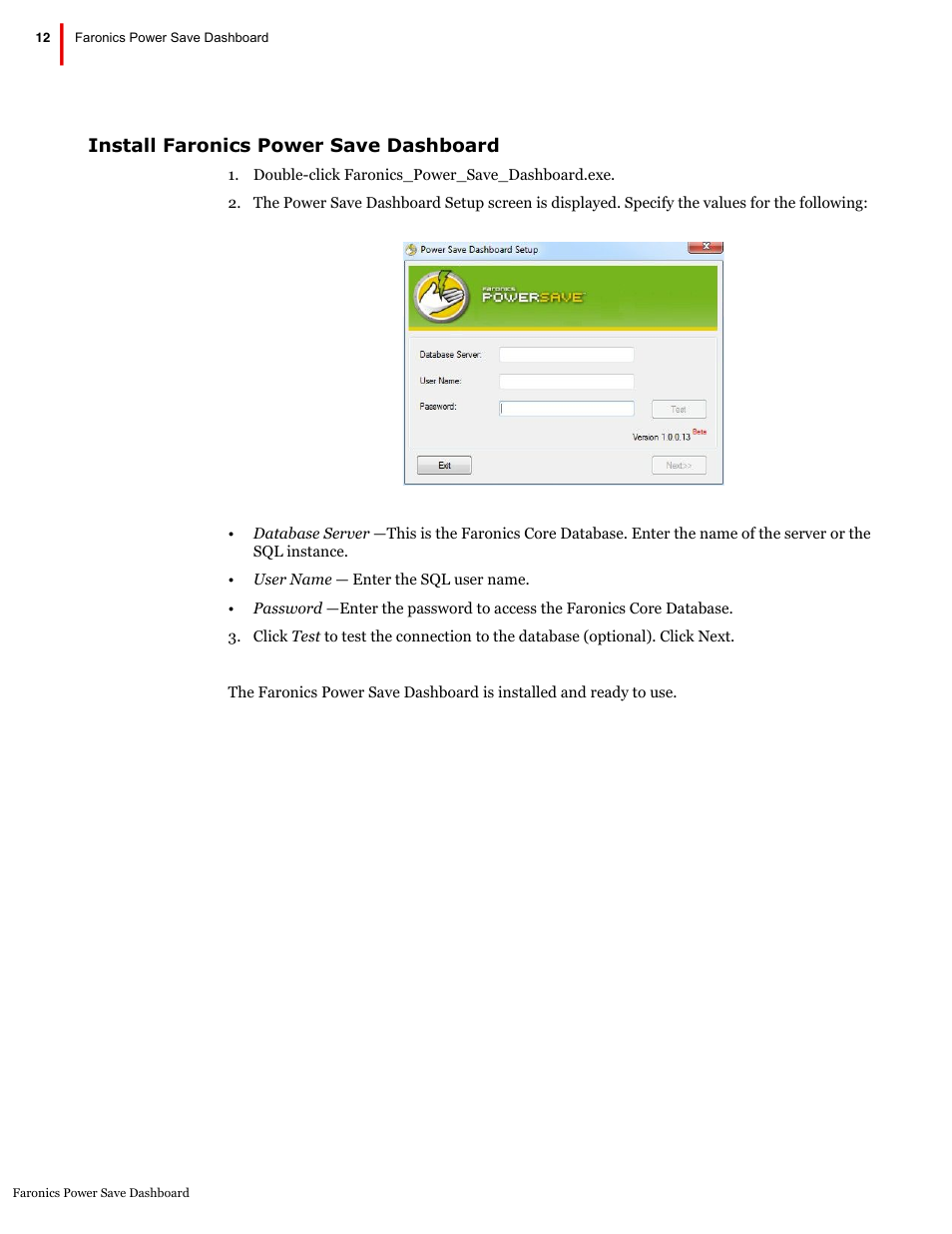 Install faronics power save dashboard | Faronics Power Save Dashboard User Manual | Page 12 / 15