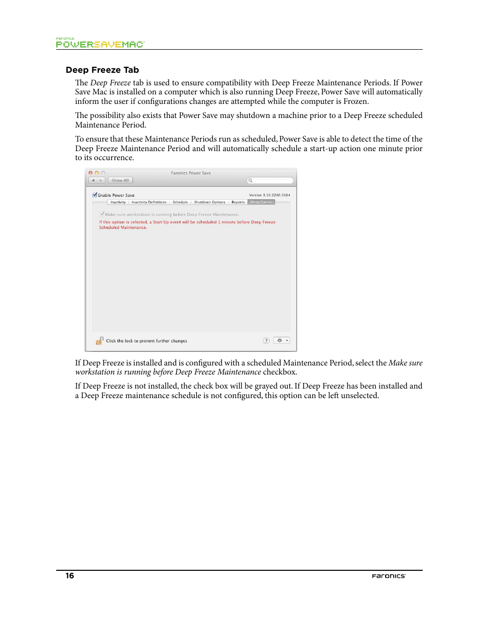 Deep freeze tab | Faronics Power Save Mac User Manual | Page 16 / 34