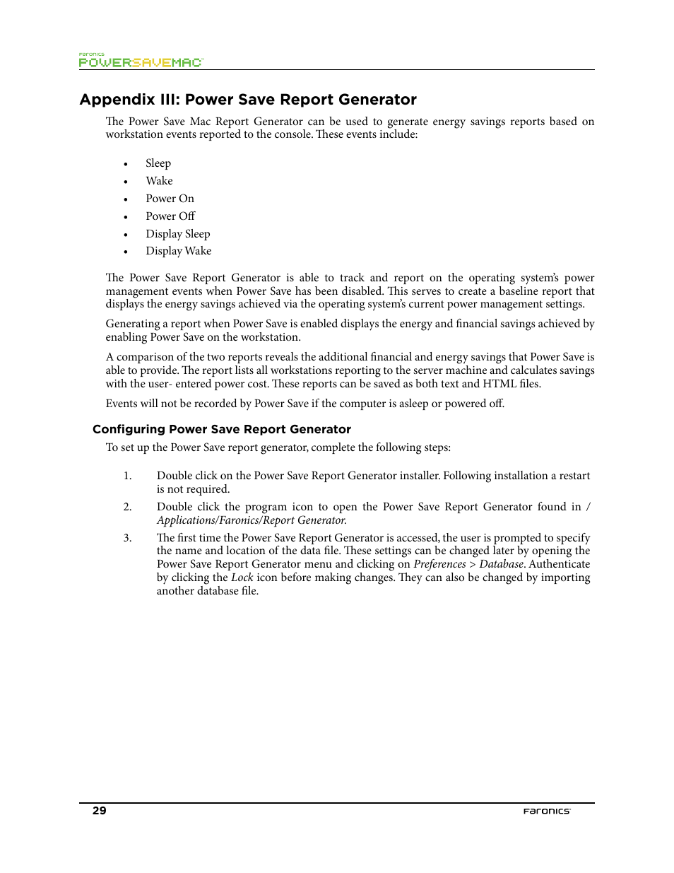 Appendix iii: power save report generator, Confguring power save report generator | Faronics Power Save Mac User Manual | Page 29 / 34