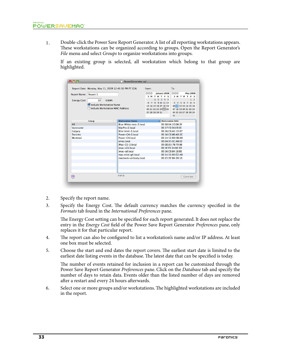 Generating a report | Faronics Power Save Mac User Manual | Page 33 / 34