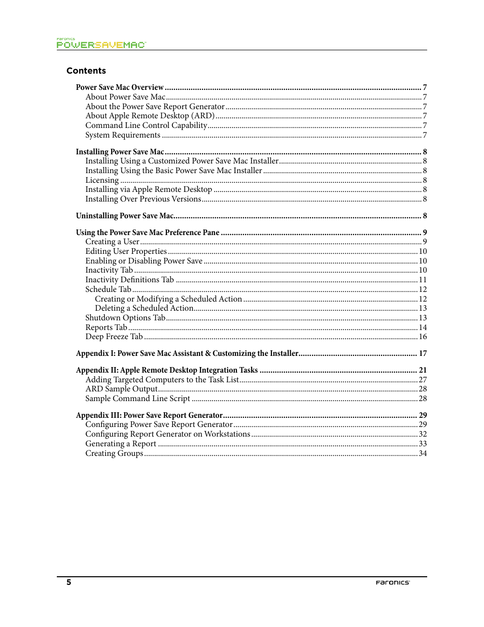 Faronics Power Save Mac User Manual | Page 5 / 34