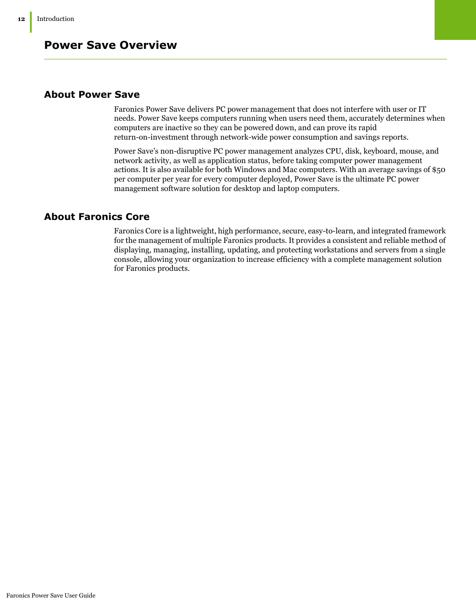 Power save overview, About power save, About faronics core | About power save about faronics core | Faronics Power Save User Manual | Page 12 / 82