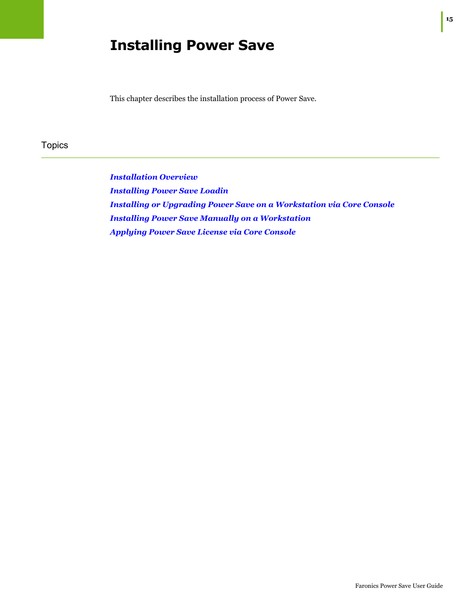 Installing power save | Faronics Power Save User Manual | Page 15 / 82