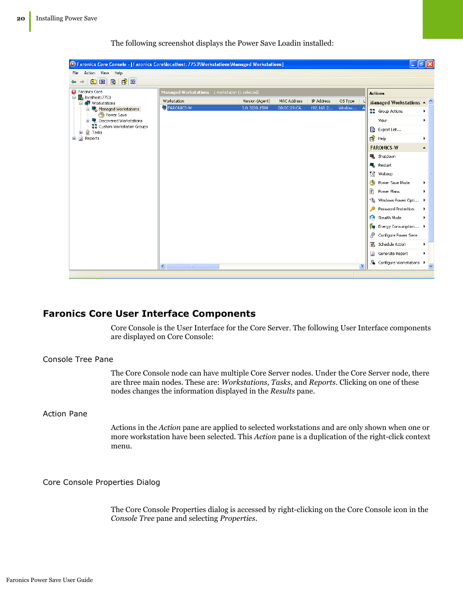 Faronics core user interface components | Faronics Power Save User Manual | Page 20 / 82