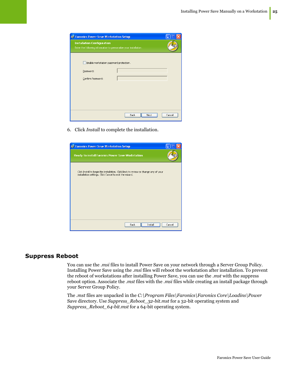 Suppress reboot | Faronics Power Save User Manual | Page 25 / 82