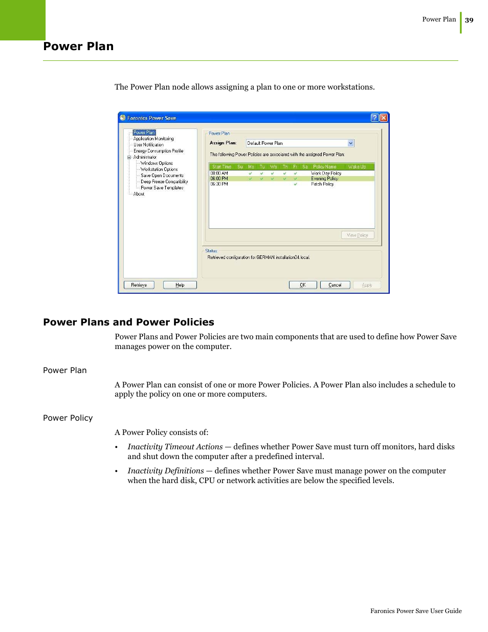 Power plan, Power plans and power policies | Faronics Power Save User Manual | Page 39 / 82
