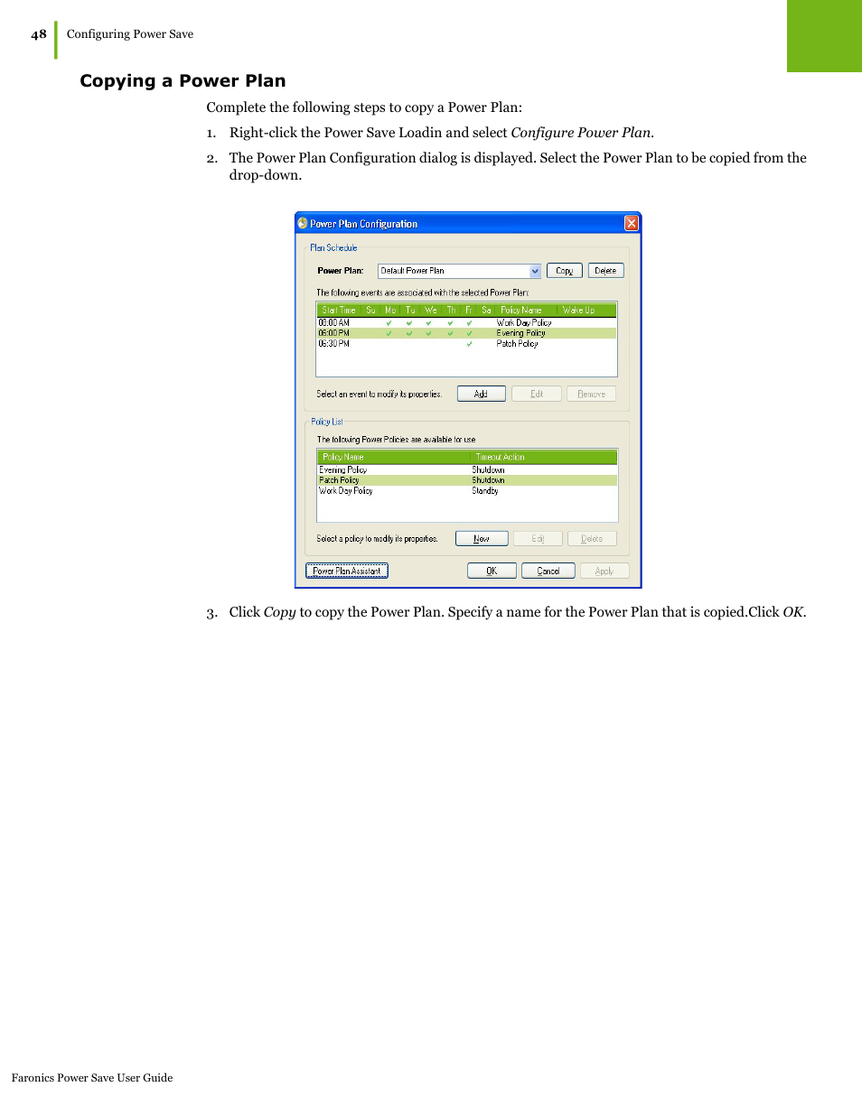 Copying a power plan | Faronics Power Save User Manual | Page 48 / 82