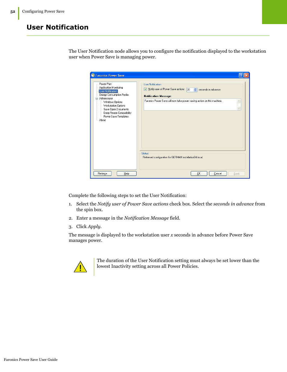 User notification | Faronics Power Save User Manual | Page 52 / 82