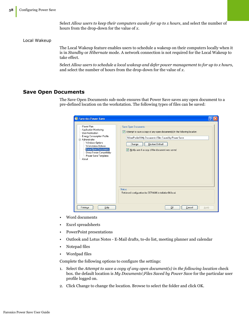 Save open documents | Faronics Power Save User Manual | Page 58 / 82