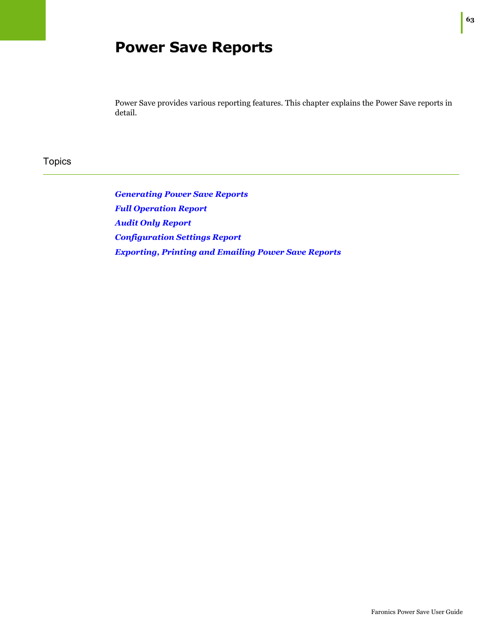 Power save reports | Faronics Power Save User Manual | Page 63 / 82