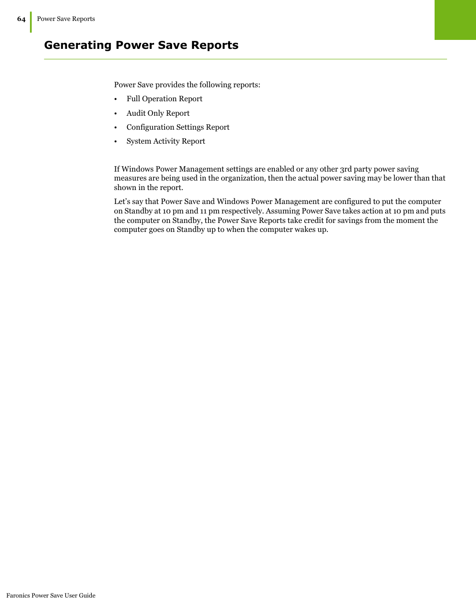 Generating power save reports | Faronics Power Save User Manual | Page 64 / 82