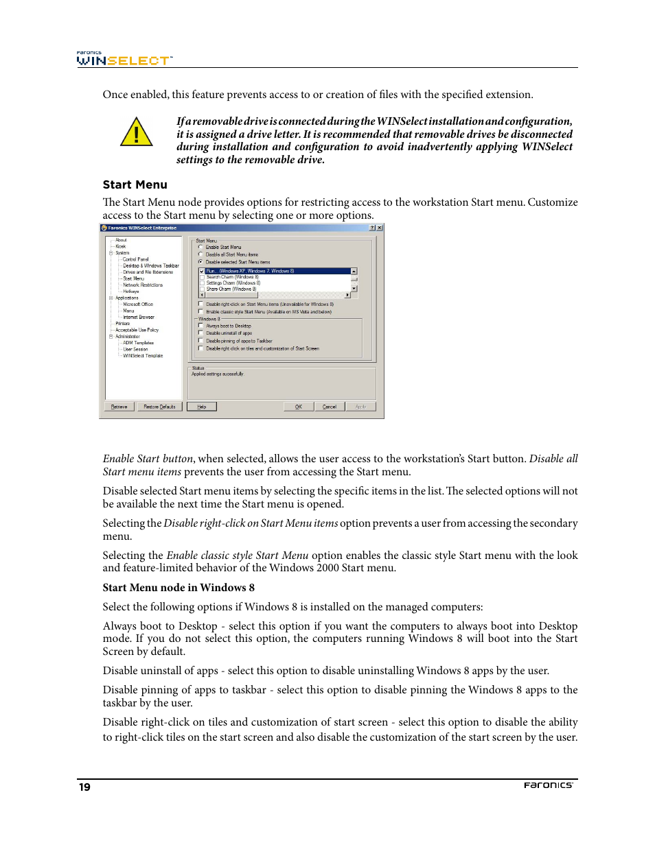 Start menu | Faronics WINSelect Enterprise User Manual | Page 19 / 40