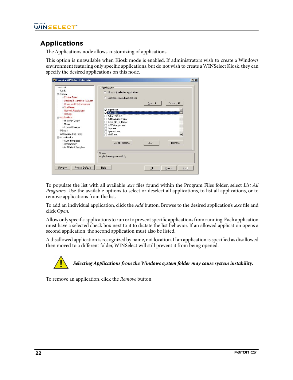 Applications | Faronics WINSelect Enterprise User Manual | Page 22 / 40
