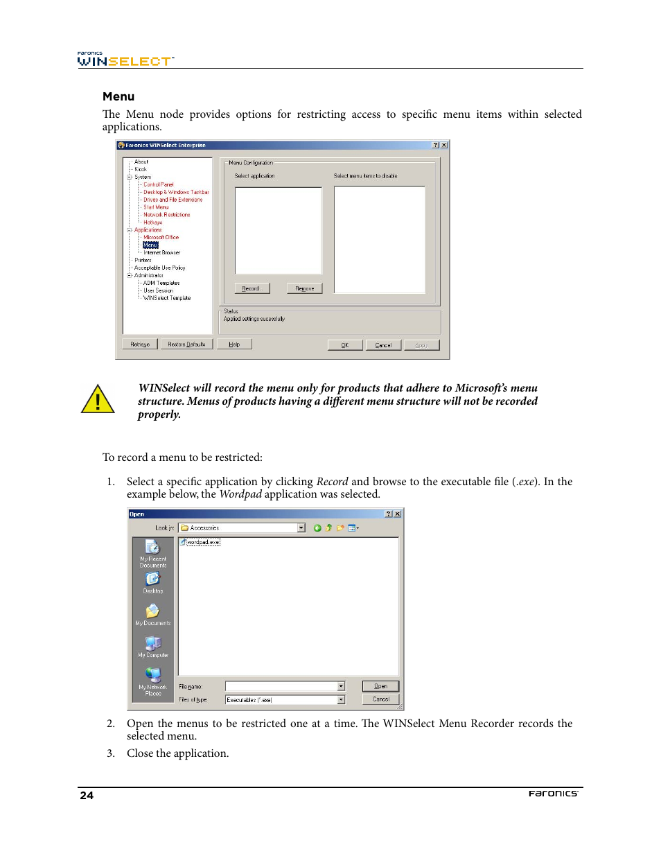 Menu | Faronics WINSelect Enterprise User Manual | Page 24 / 40