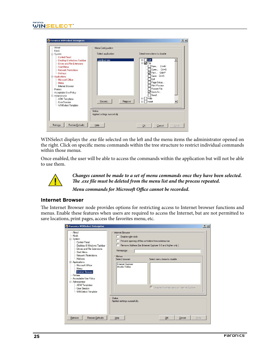 Internet browser | Faronics WINSelect Enterprise User Manual | Page 25 / 40