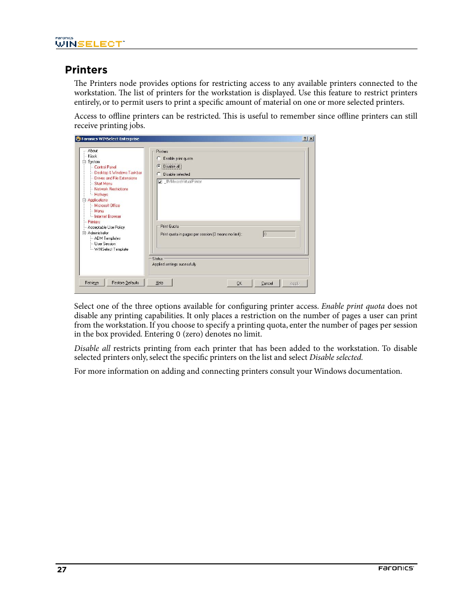 Printers | Faronics WINSelect Enterprise User Manual | Page 27 / 40