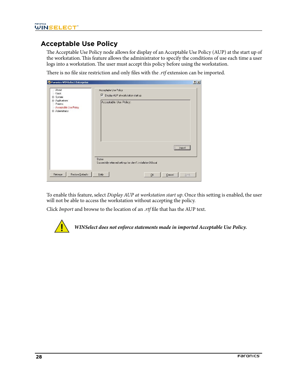 Acceptable use policy | Faronics WINSelect Enterprise User Manual | Page 28 / 40