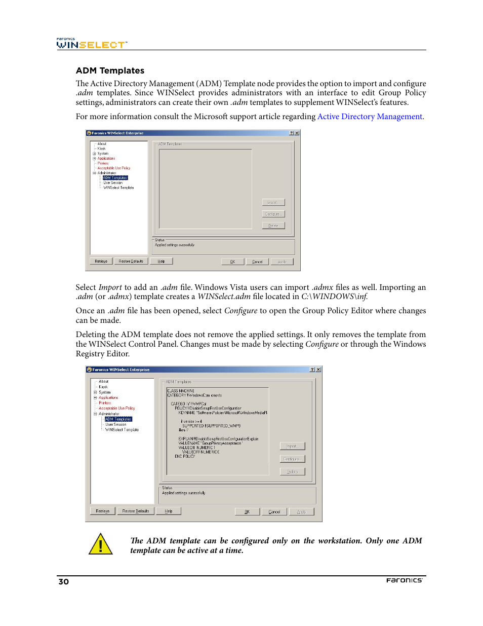 Adm templates | Faronics WINSelect Enterprise User Manual | Page 30 / 40