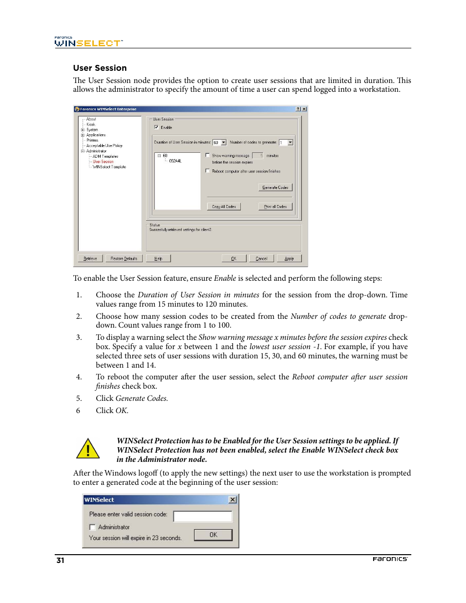User session | Faronics WINSelect Enterprise User Manual | Page 31 / 40