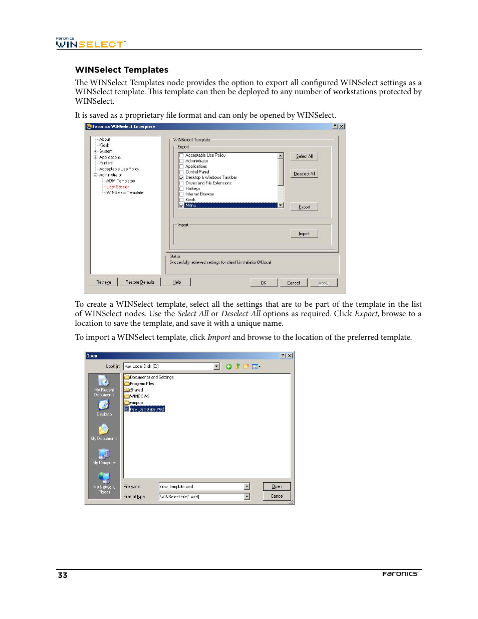 Winselect templates | Faronics WINSelect Enterprise User Manual | Page 33 / 40
