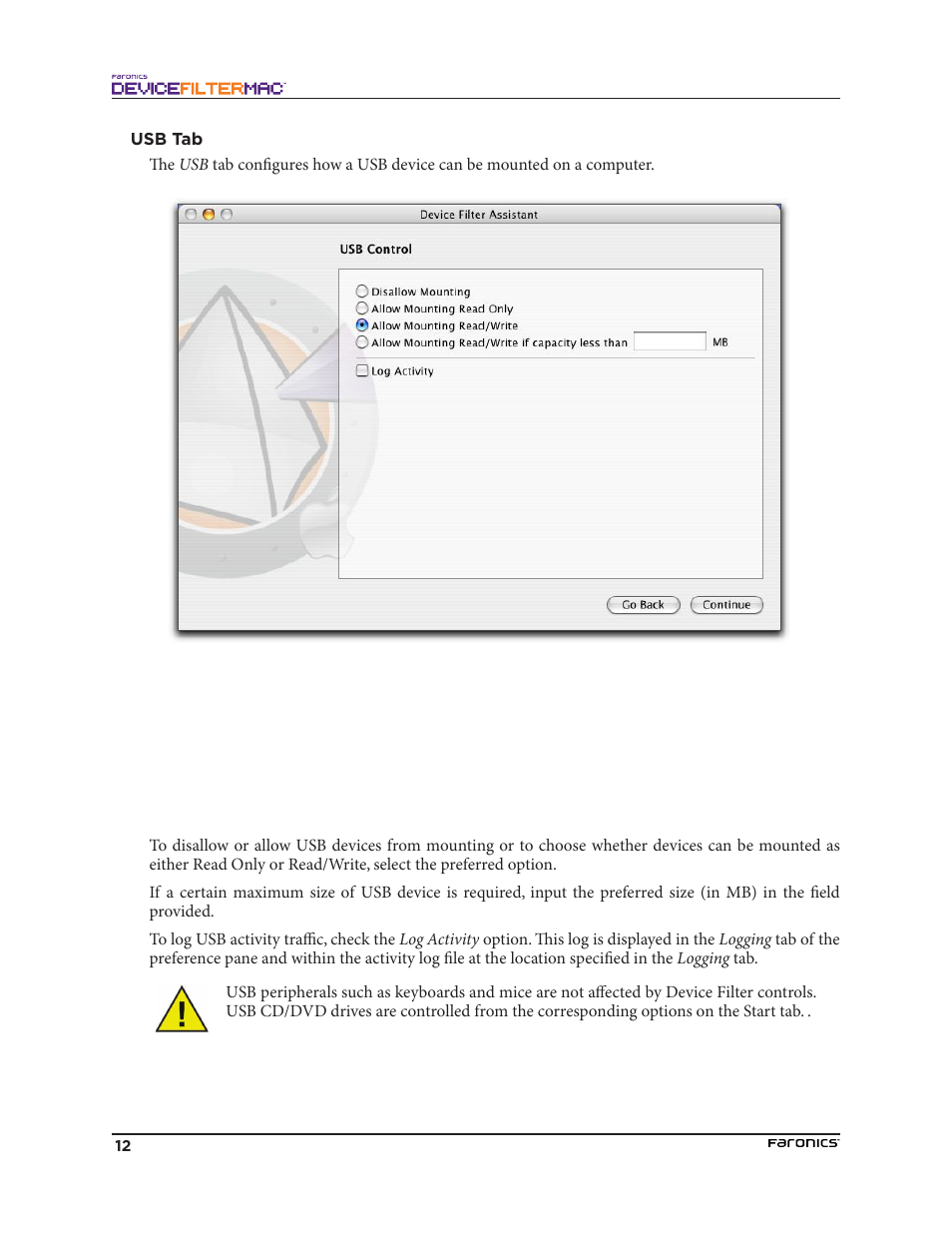 Usb tab | Faronics Device Filter Mac User Manual | Page 12 / 30