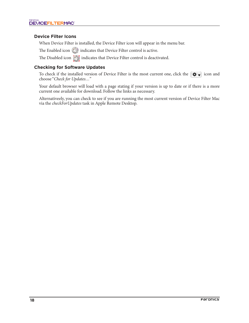 Device filter icons, Checking for sofware updates | Faronics Device Filter Mac User Manual | Page 18 / 30