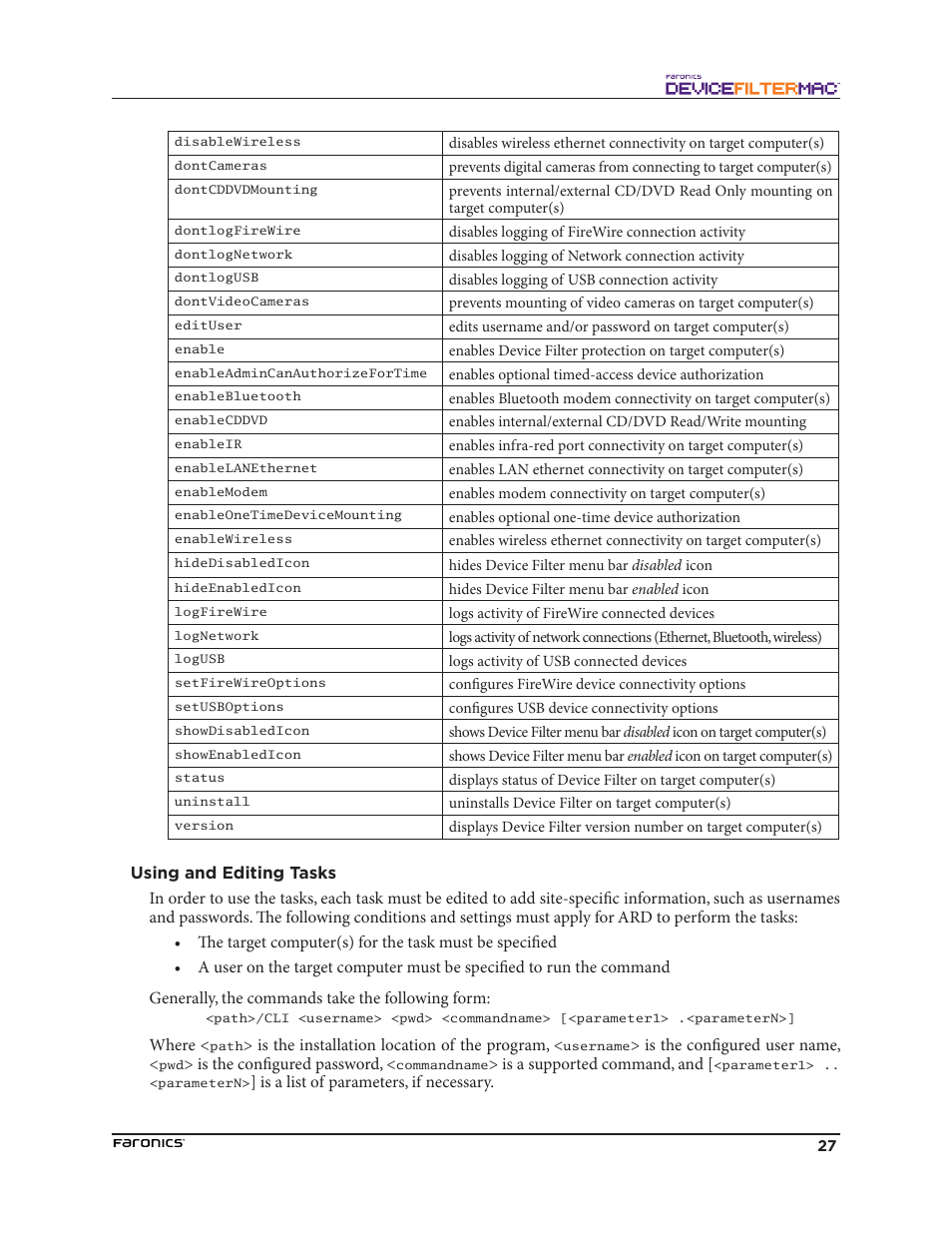 Using and editing tasks | Faronics Device Filter Mac User Manual | Page 27 / 30