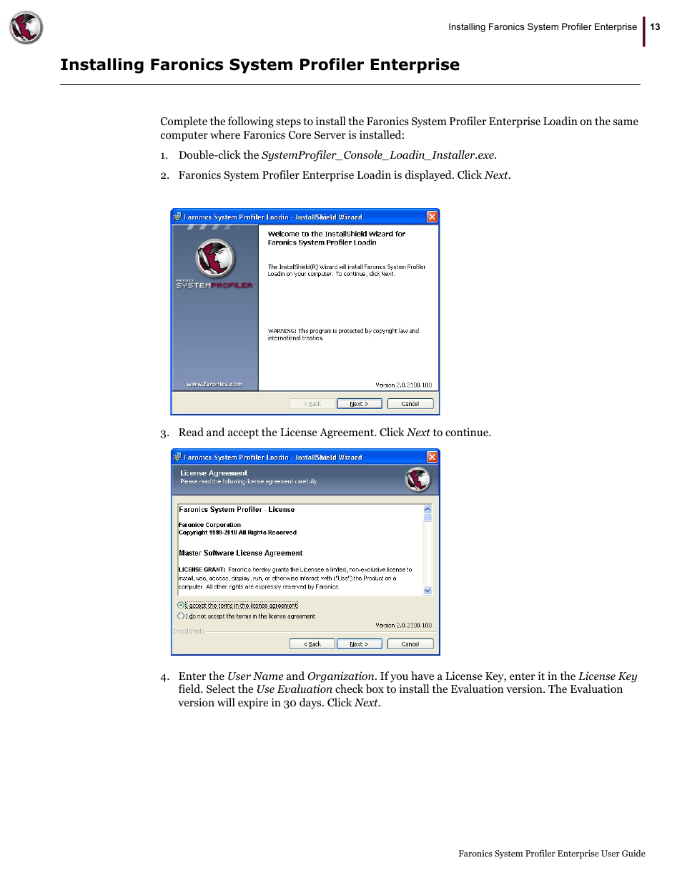 Installing faronics system profiler enterprise | Faronics System Profiler Enterprise User Manual | Page 13 / 48