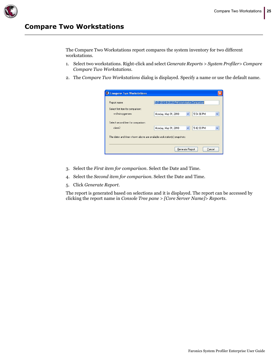 Compare two workstations | Faronics System Profiler Enterprise User Manual | Page 25 / 48