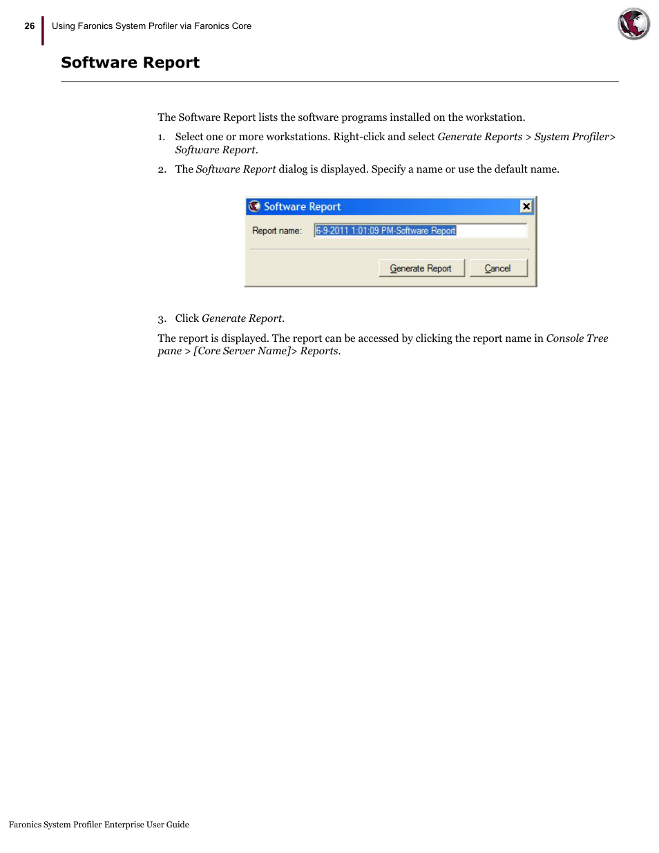 Software report | Faronics System Profiler Enterprise User Manual | Page 26 / 48