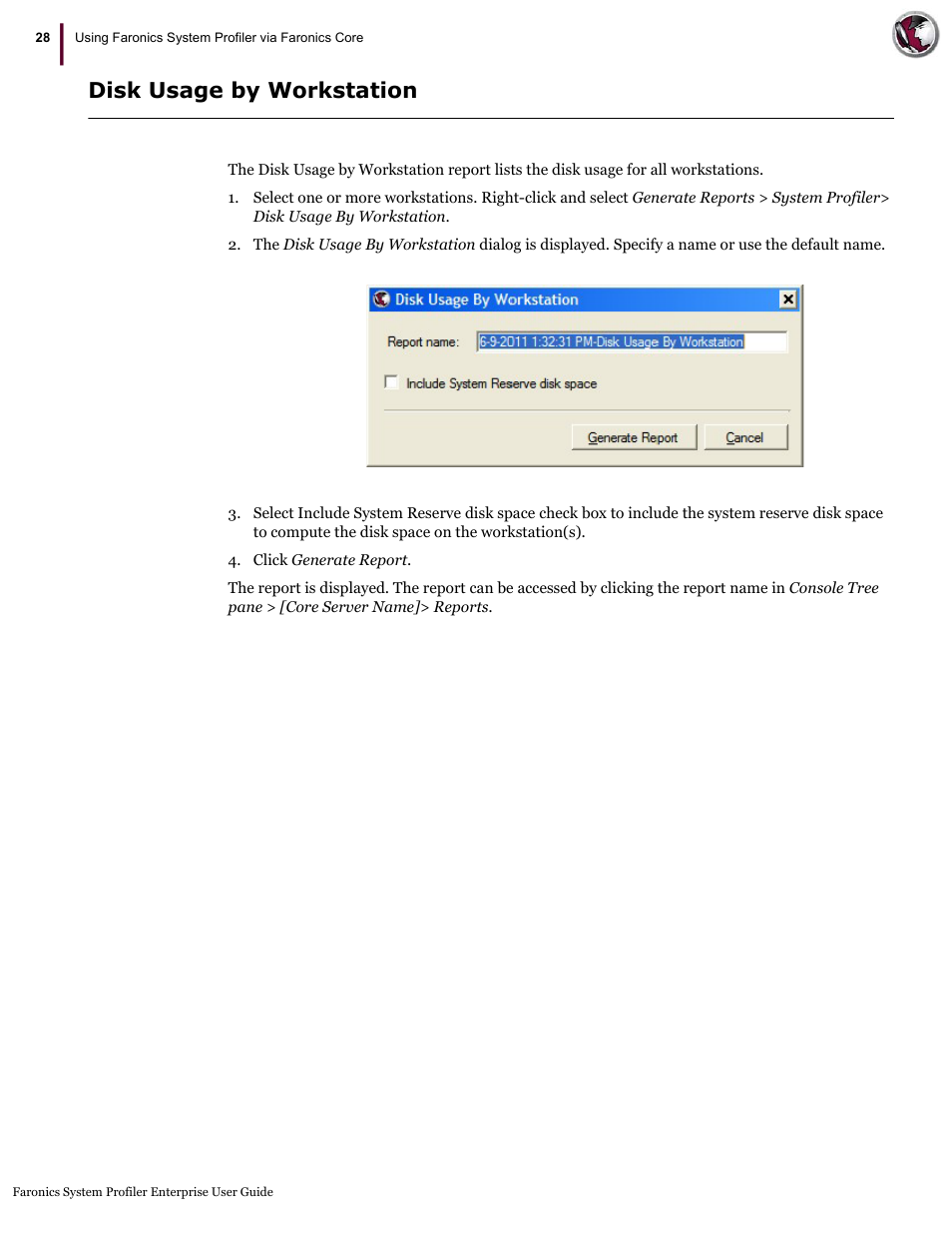 Disk usage by workstation | Faronics System Profiler Enterprise User Manual | Page 28 / 48