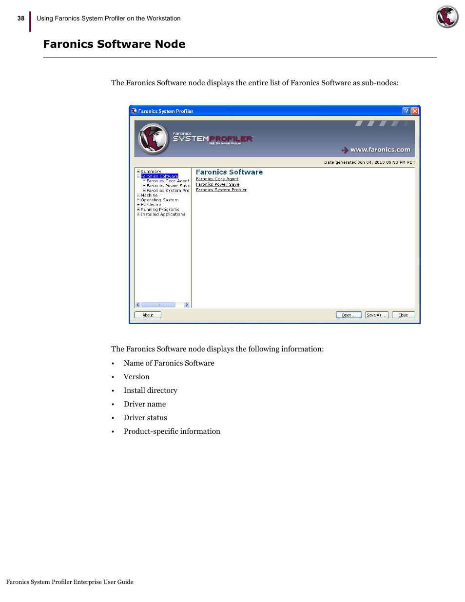 Faronics software node | Faronics System Profiler Enterprise User Manual | Page 38 / 48