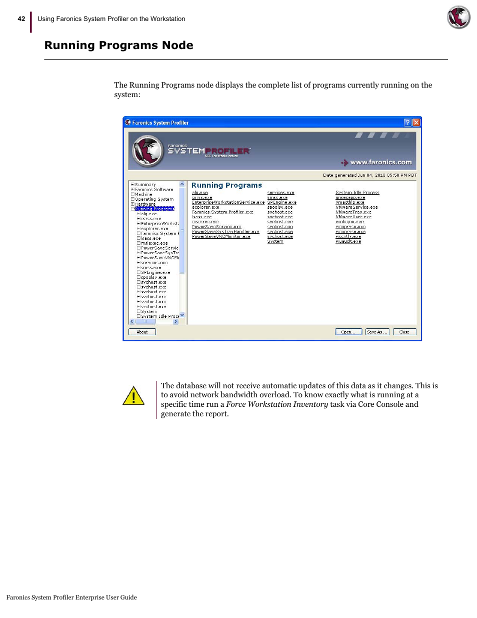 Running programs node | Faronics System Profiler Enterprise User Manual | Page 42 / 48