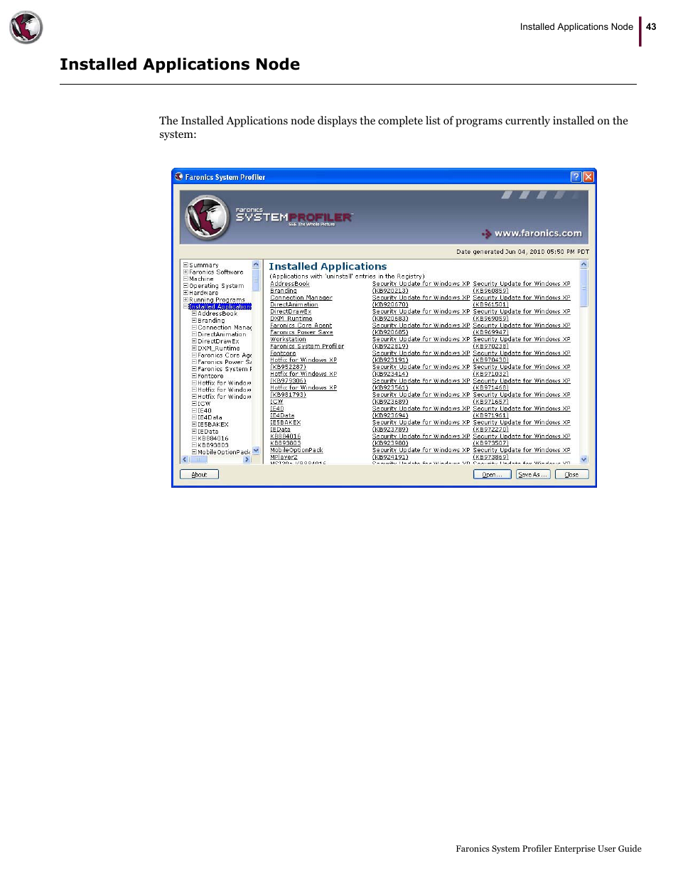 Installed applications node | Faronics System Profiler Enterprise User Manual | Page 43 / 48