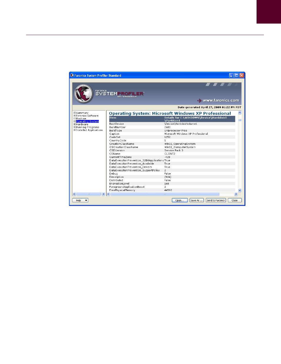 Operating system node | Faronics System Profiler Standard User Manual | Page 20 / 29