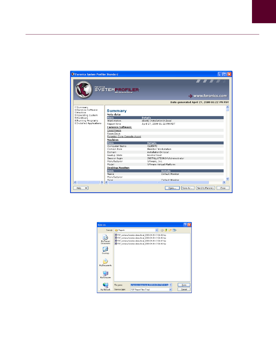 Saving a faronics system profiler standard report | Faronics System Profiler Standard User Manual | Page 26 / 29