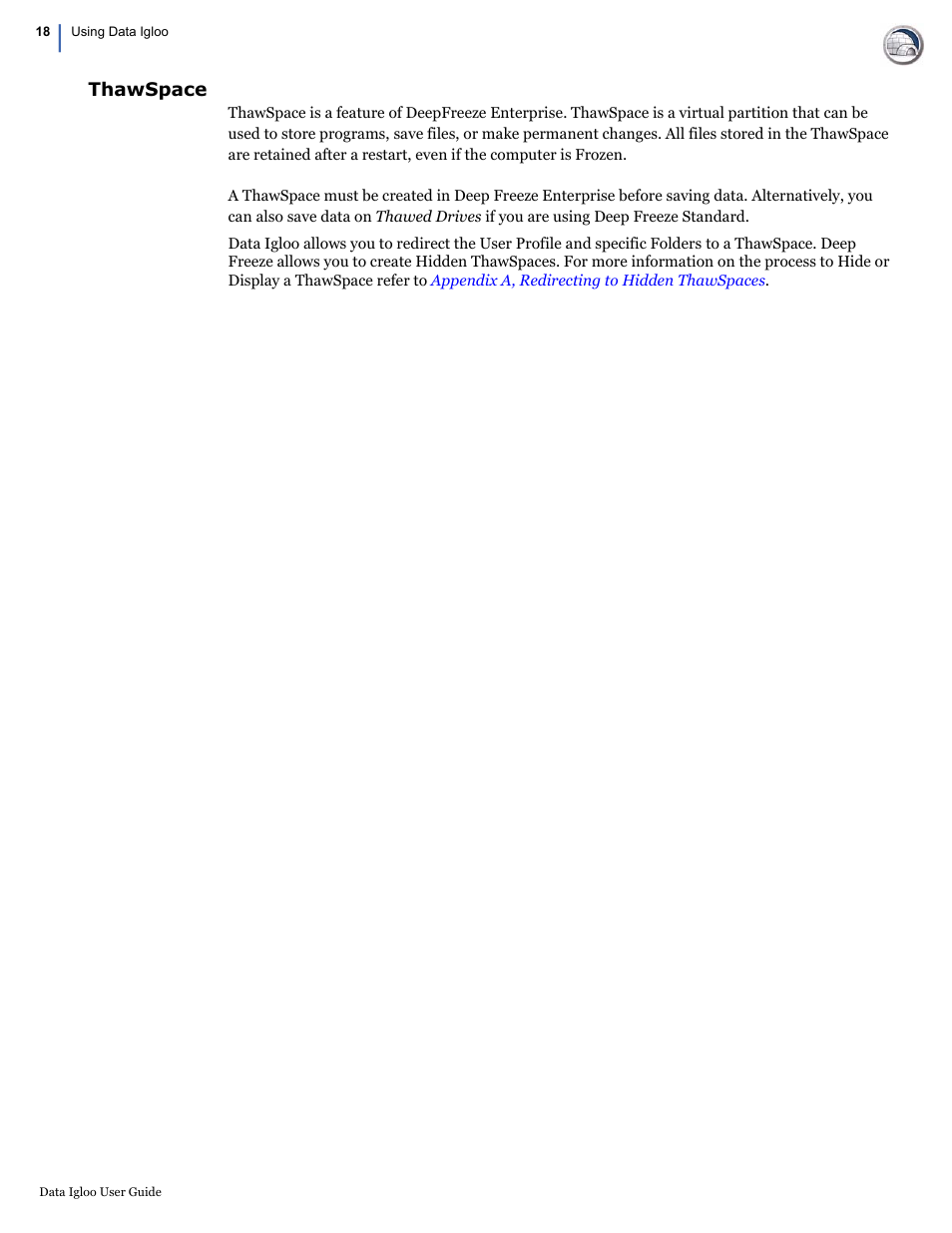 Thawspace | Faronics Data Igloo Standard User Manual | Page 18 / 63