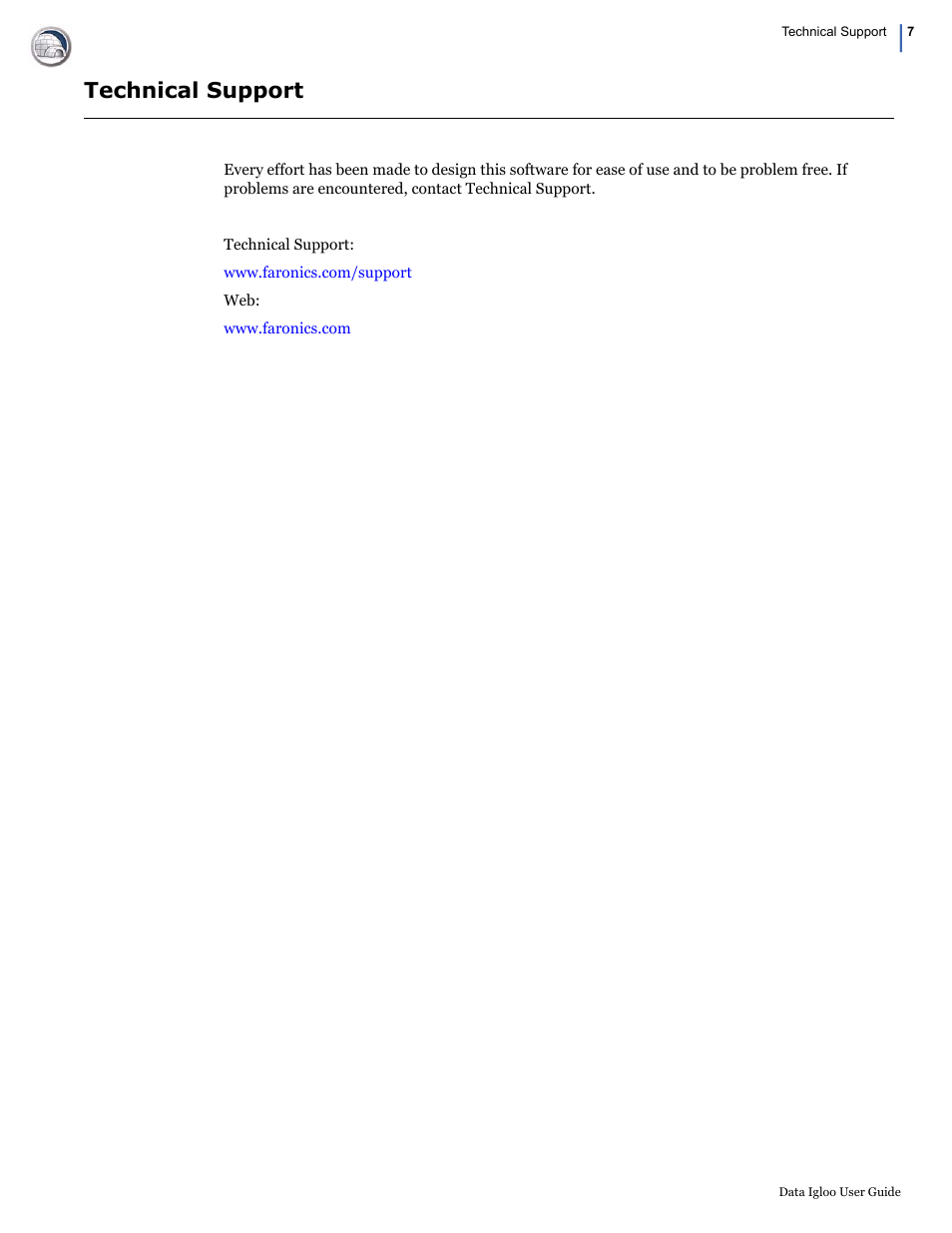 Technical support | Faronics Data Igloo Standard User Manual | Page 7 / 63