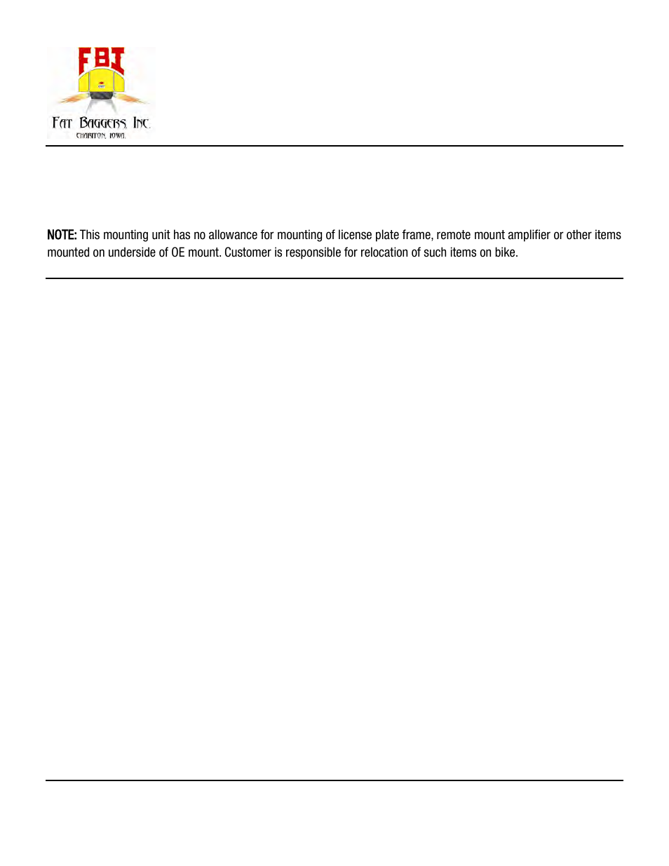 Fbi500-09-fix instructions, Installation instructions, For use with 2009-up h-d® king tour-paks | Fat Bagger 500 REMOVABLE TOURPAK MOUNT User Manual | Page 5 / 9