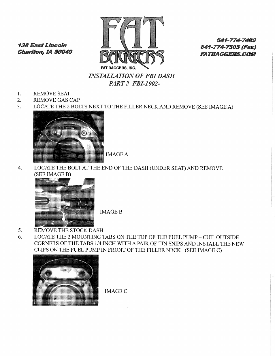 Fbi dash panel installation 96-07 | Fat Bagger 1002-9 GAS TANK DASH PANEL User Manual | Page 2 / 3