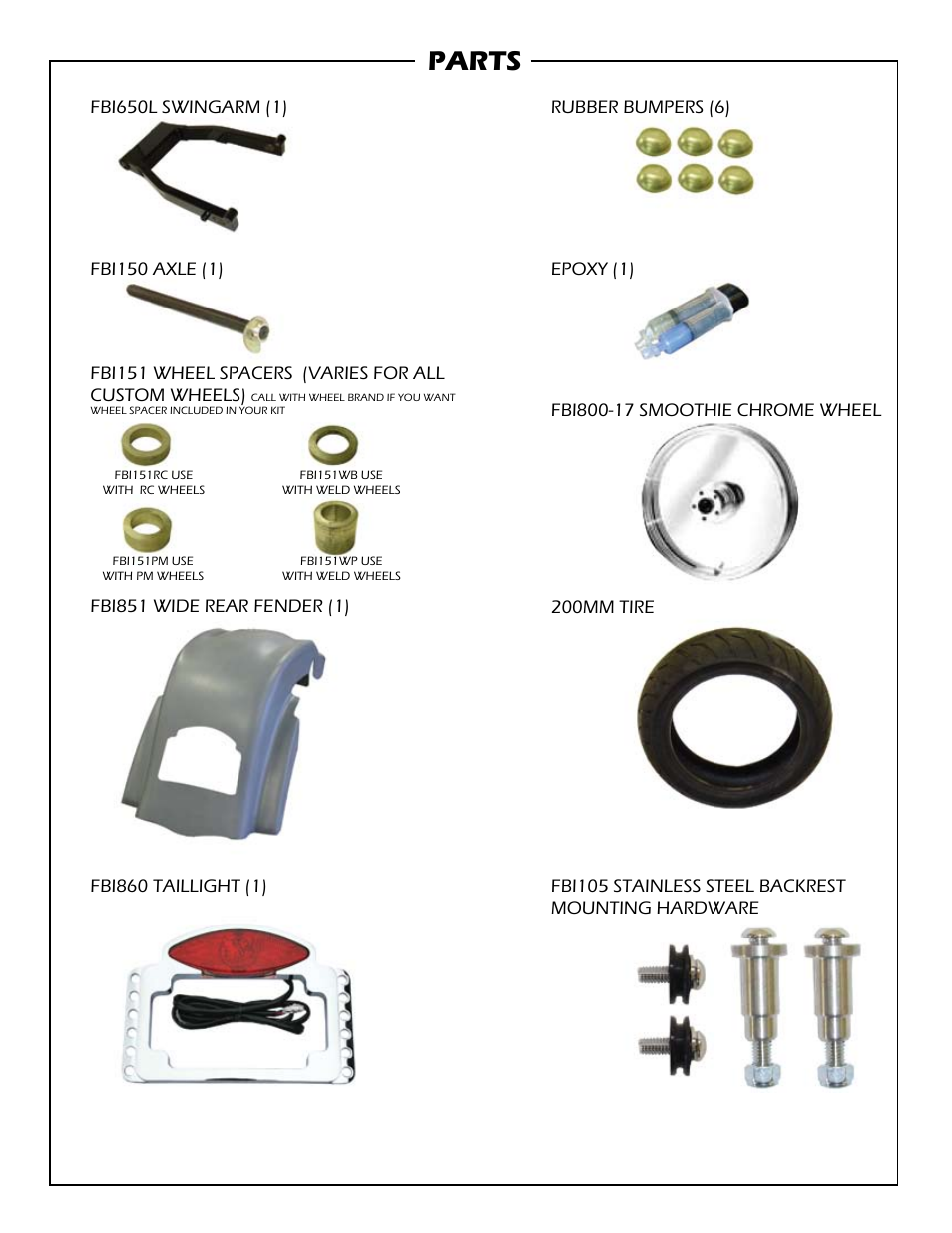 Parts | Fat Bagger 200MM FAT TIRE KIT 2008 User Manual | Page 4 / 20