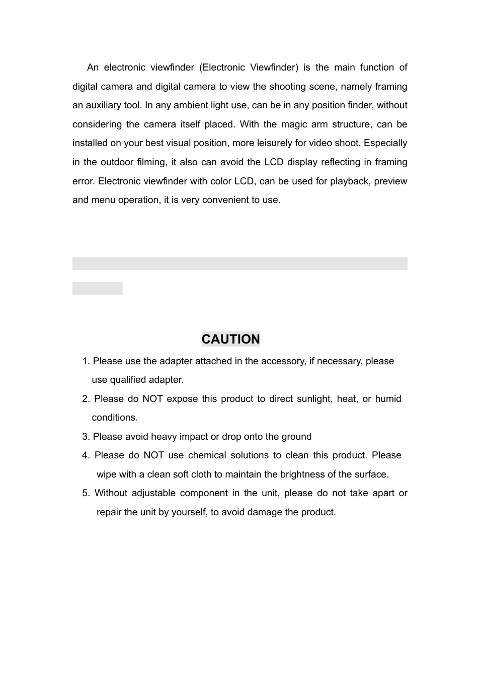 Caution | Feelworld EVF E-350 User Manual | Page 2 / 13