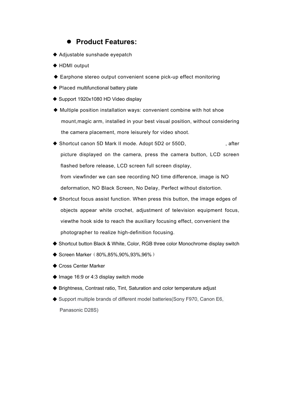 Product features | Feelworld EVF E-350 User Manual | Page 3 / 13