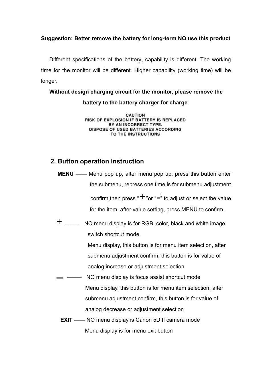 Button operation instruction | Feelworld EVF E-350 User Manual | Page 8 / 13