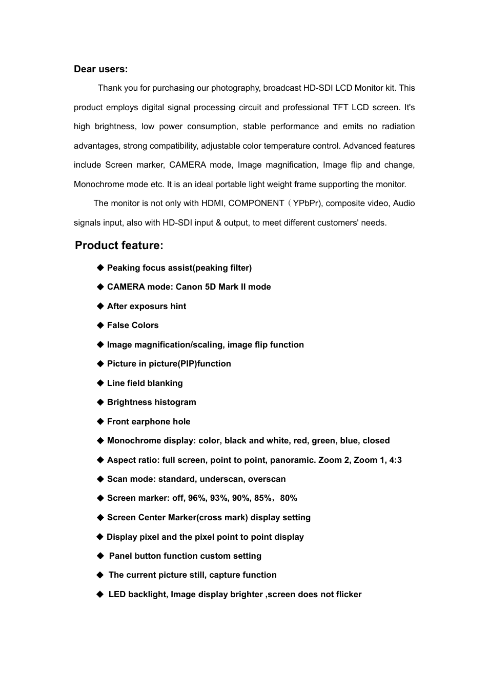 Product feature | Feelworld FW-1D/S/O User Manual | Page 2 / 24