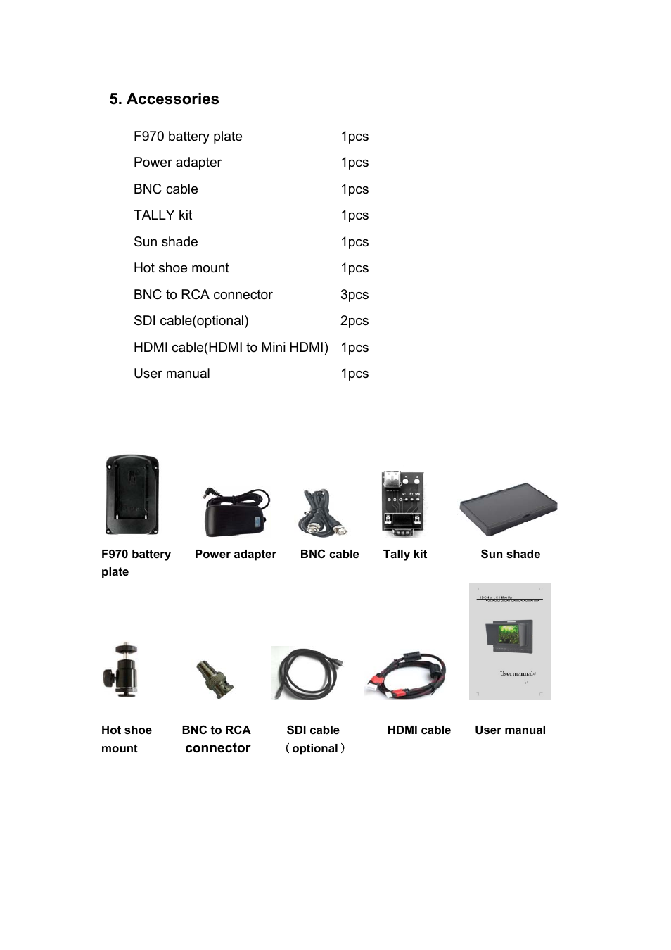 Accessories | Feelworld FW-1D/S/O User Manual | Page 21 / 24