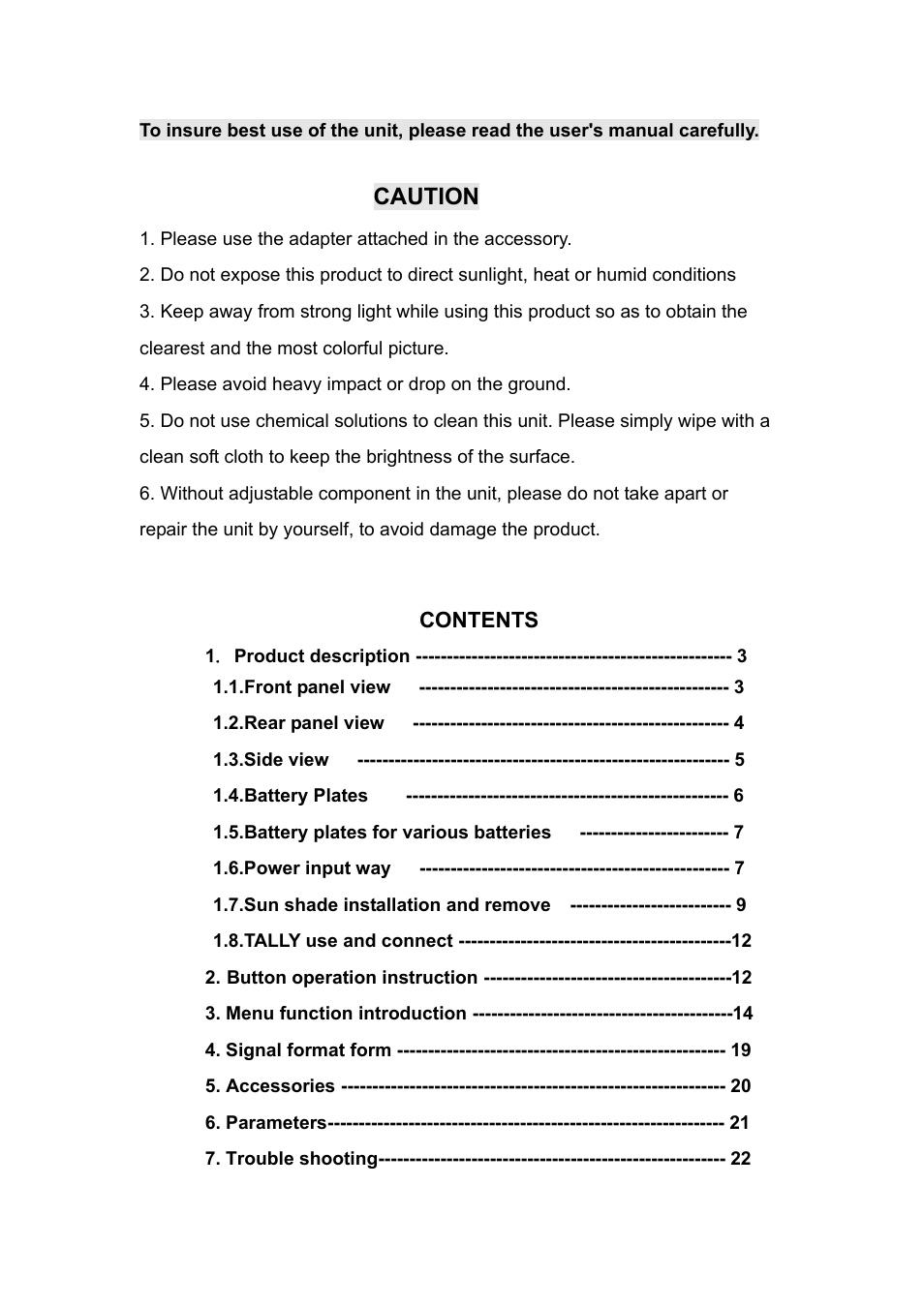 Caution | Feelworld FW-1D/S/O User Manual | Page 3 / 24